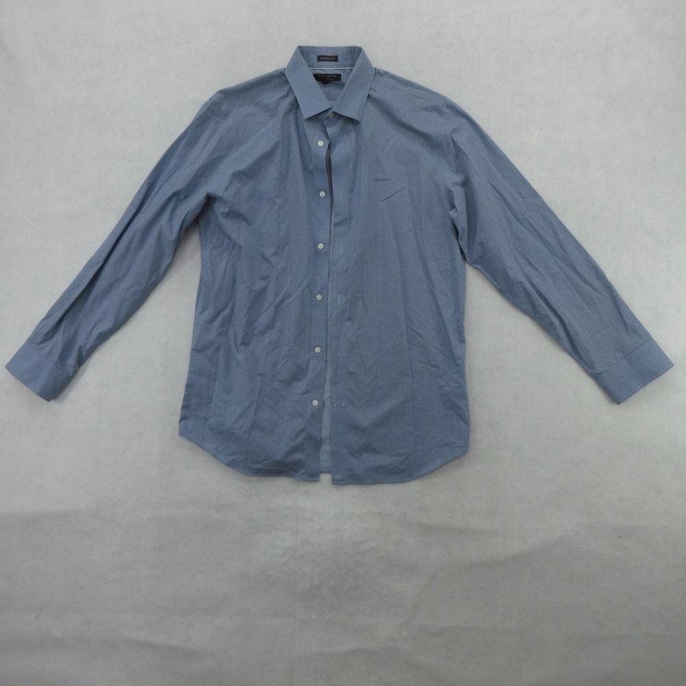 Banana Republic Dress Shirt Mens Large Blue Geo Grant Slim Fit Non-Iron Stretch